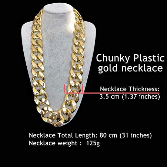 Thug Life Gold Chain Gold Oversized Gold Plastic Fake Gold Punk Punk Element Gold Necklace Hip Hop Costume Decoration Net Red Props Length [Lorigun]