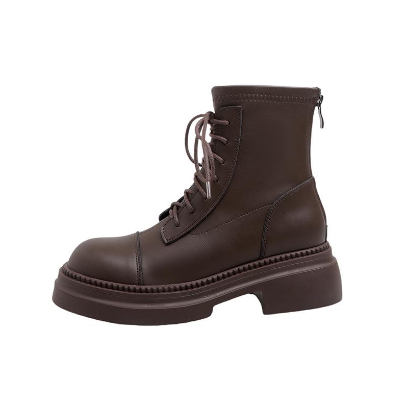 

Женские ботинки Мартин на толстой подошве, новые универсальные коричневые короткие ботинки на шнуровке, рыцарские ботинки, тонкие ботинки, осень-зима 39 коричневый