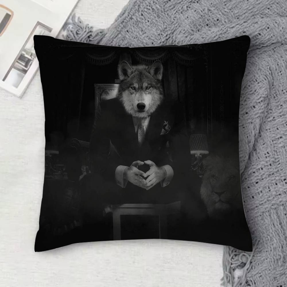 Cool SSigma Alpha Wolf Meme Doublesided Printed Square Decorative Cushion Cover for Sofa Living Room Home Decor