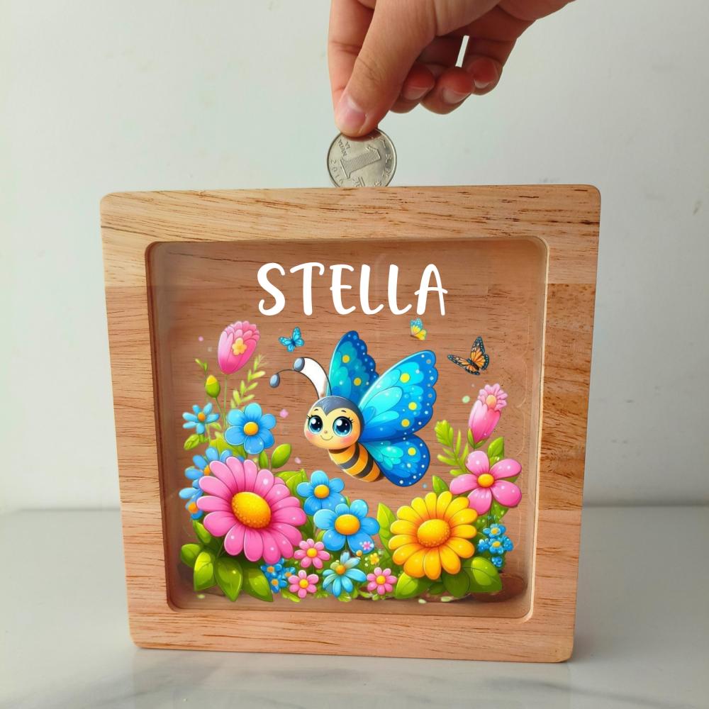 Personalised Animal Letter Customer Name Money Box Gift Kids Money Bank Frame Present for Christmas