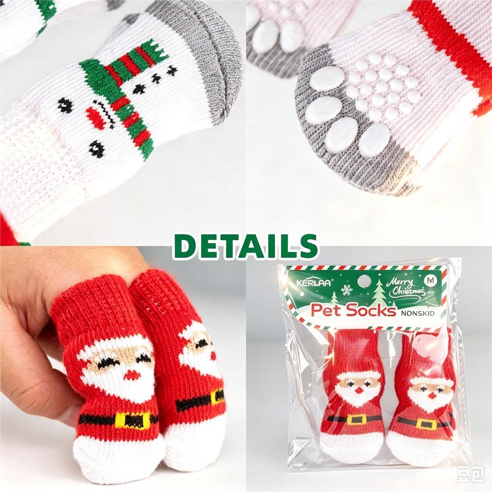 Weihnachts Hundesocken Anti-Rutsch Haustier Pfoten Socken Santa Rentier Schneeflocke Muster Anti-Verlust Warme Weiche Socken für Kleine Mittlere Hunde