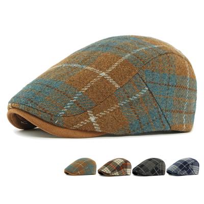 Autumn Winter Wool Beret Men's British Retro Progressive Cap Women's Plaid Cap