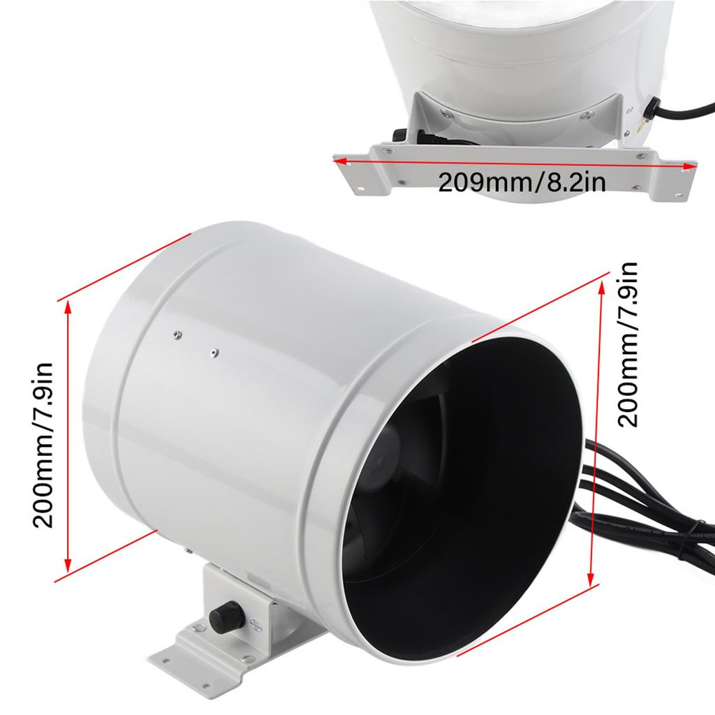 8in Adjustable Speed Controller Duct Fan for Hotels Rooms 75W 3800 RPM 1205m H 710CFM AC220V