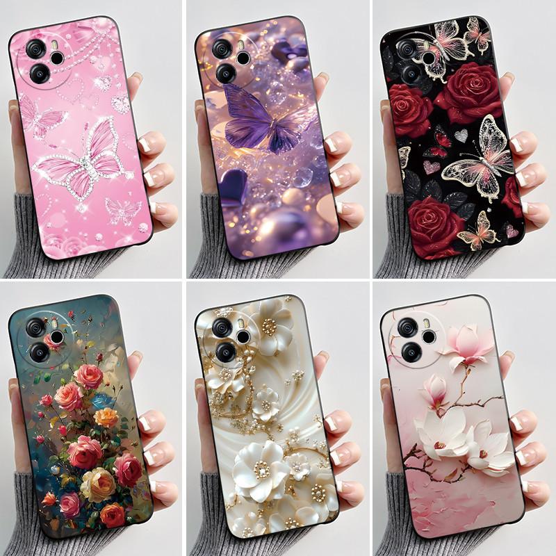 Per Oscal Tiger 12 13 Custodia Moda Farfalla Fiore Nero Morbido Silicone Custodia per Telefono per Blackview Oscal Tiger12 Tiger13 Cover
