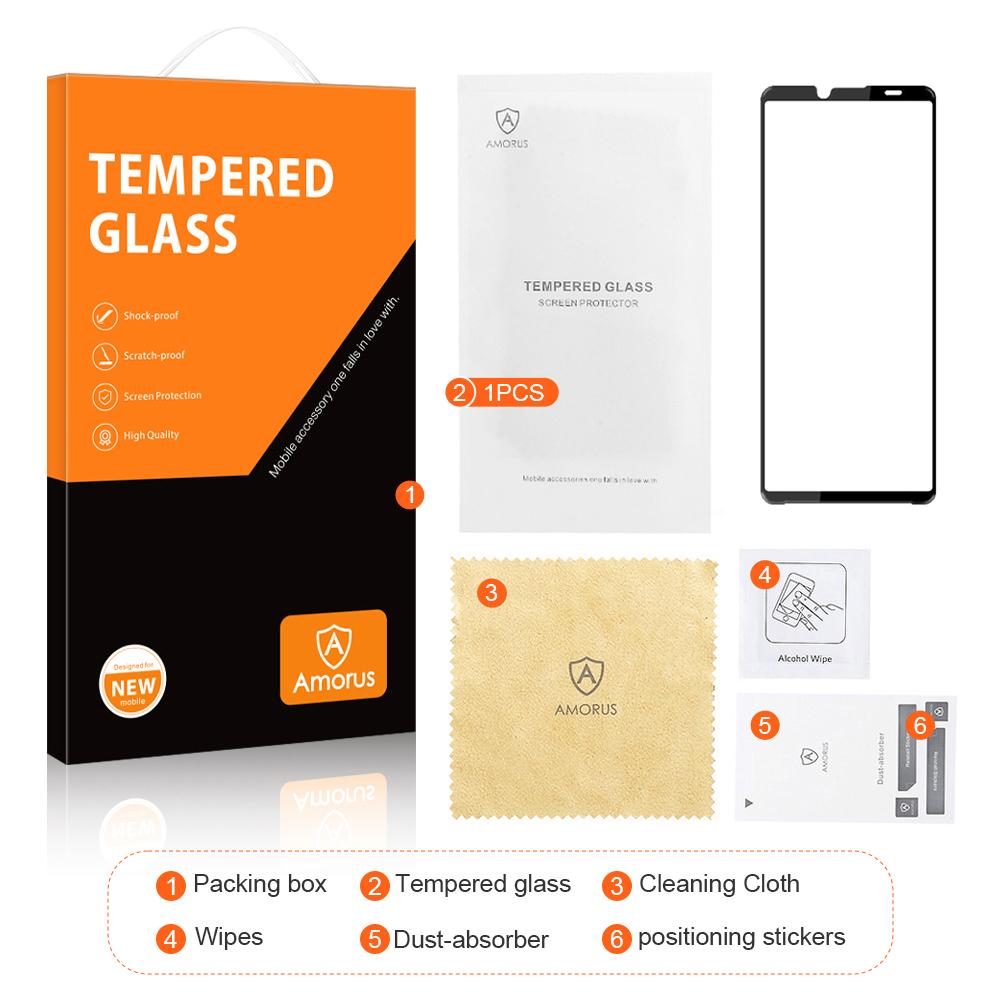 AMORUS For Sony Xperia 10 VI Tempered Glass Screen Protector Full Glue Silk Printing Edge,Black