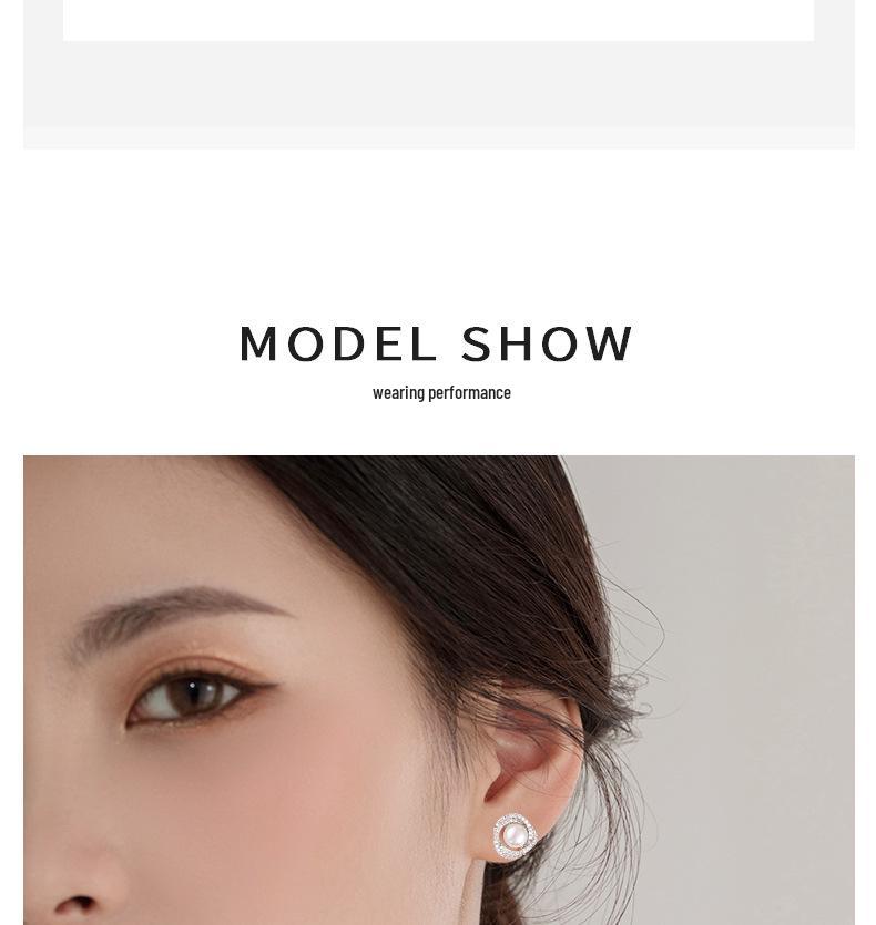 S925 Sterling Silver Diamond-Inlaid Rose Pearl Stud Earrings - Women’s Japanese Korean Niche Luxury, Comfortable for Sleeping with Pierced Ears