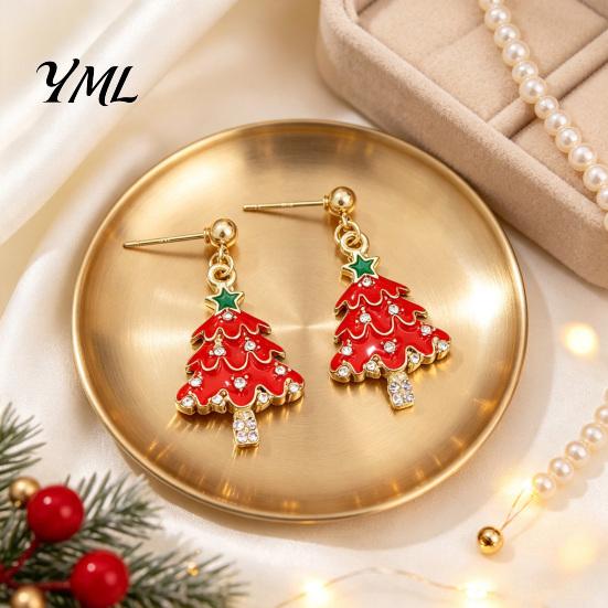 Festive Jewelry for Women 1 Pair Christmas Earrings Women, Xmas Tree Dangle Gift Her Stud Earrings, Sparkling Rhinestone Holiday Festival Accessories