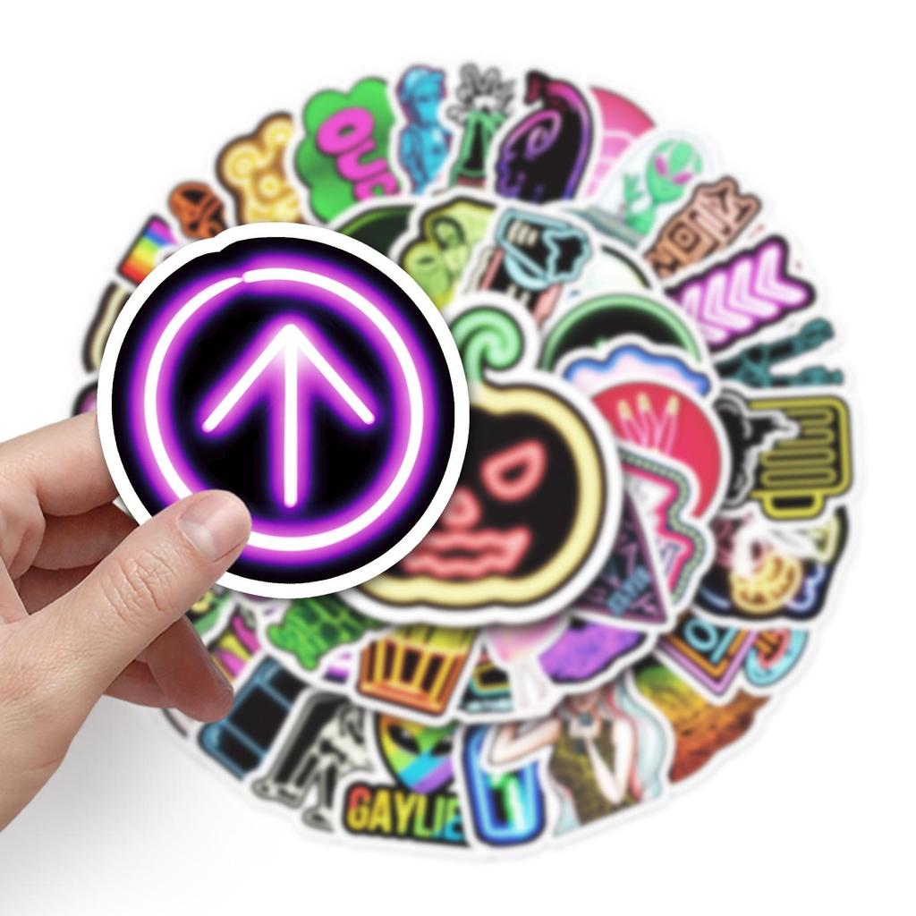 53 Neon Graffiti Fashion Stickers: Waterproof Decoration for Notebooks, Suitcases, Motorcycles, and Cars