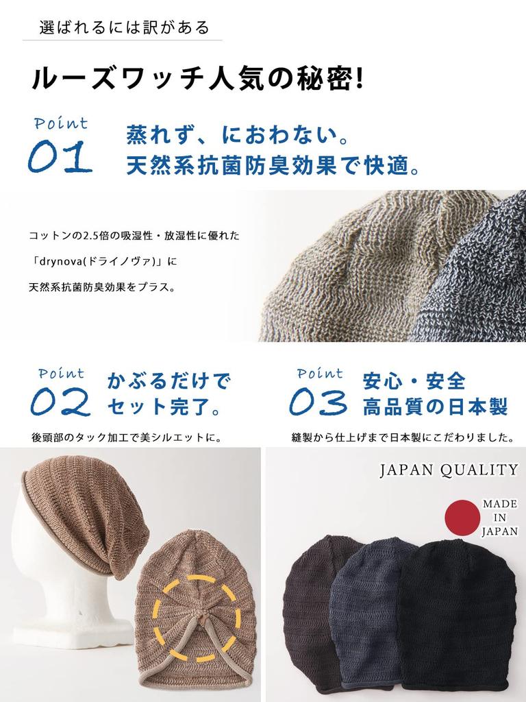 CHARM Made in Japan DryNova Antibacterial and Deodorizing Mesh Watch Summer Knit Hat [Casual Box] [Free Size/Mixed Black]
