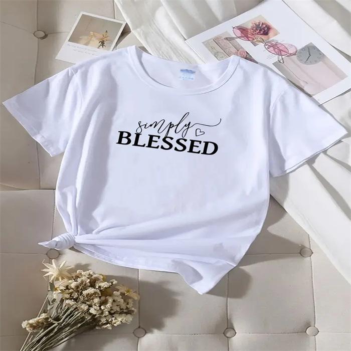 Sommar Nya Damers Trendiga Casual Hem Pendling Mångsidiga Rundhals Kortärmade T-shirts