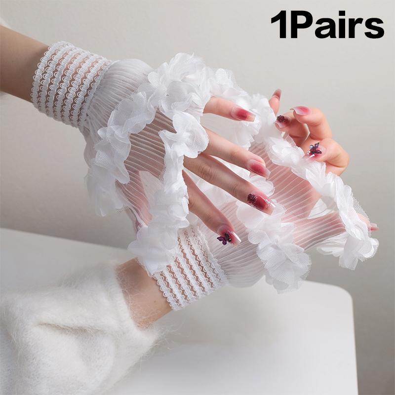 

Floral Ruffle Cuffs - Double Layer Sheer Fake Sleeves for Nail Art Photography & Daily Wear