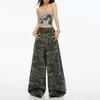 American deconstruction camouflage jeans women's autumn new loose high waist drape thin versatile scimitar wide leg pants