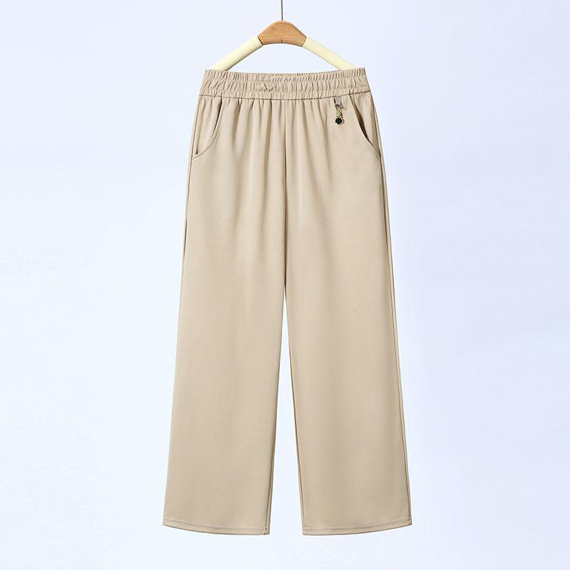 

High Waist Loose Fit Cropped Trousers for Middle-Aged and Elderly Women 4XL хакі