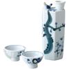Ale-net Japanese Mino Ware Sake Set, Singing Bird Tokkuri Decanter and Ochoko Cups, Plum Tree Design, Porcelain 3-Piece Gift Set