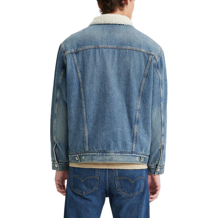 Levis Water-Washed Turn-Down Collar Faux Shearling Denim Jacket Men jackets Blue A5784-0002