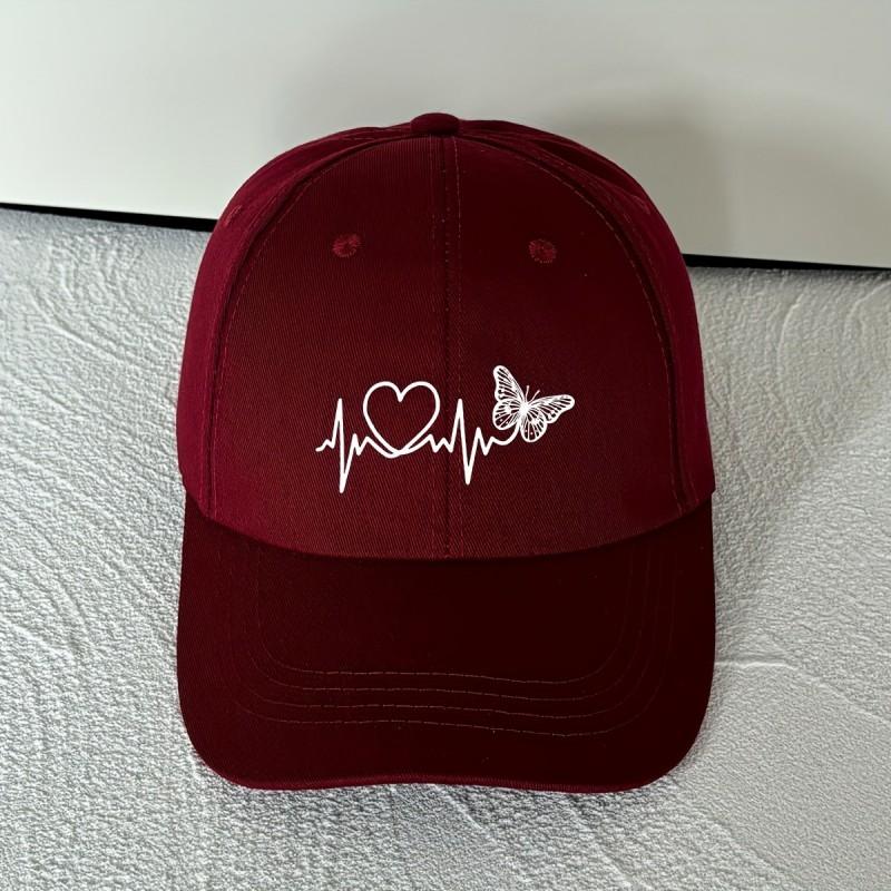 Washed Soft Cotton Baseball Cap With Butterfly Print - Adjustable Hat Women Men Unisex