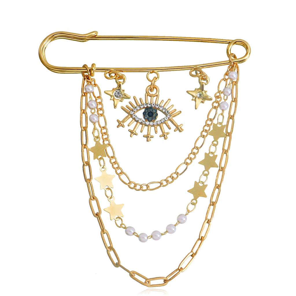Vintage Diamond Eyes Devil's Eye Tassel Xiaoxiang Brooch Clothing, Pin Accessories