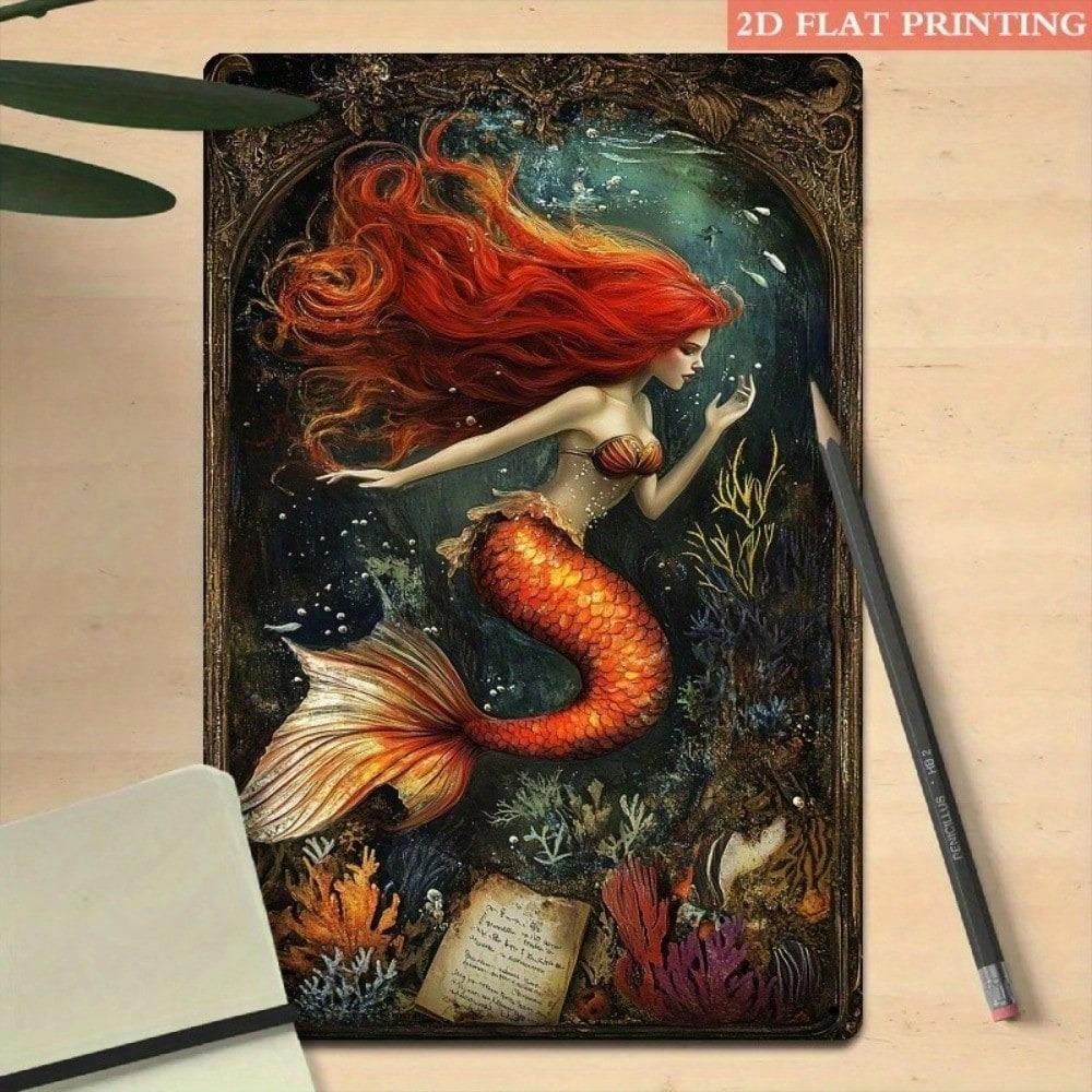 Vintage Redhead Mermaid Metal Tin Sign Wall Decor Retro Cafe Bar Ocean Art