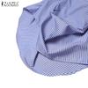 ZANZEA Dame Casual Elastisk Midje Løse Capri Bukser med Stripetrykk