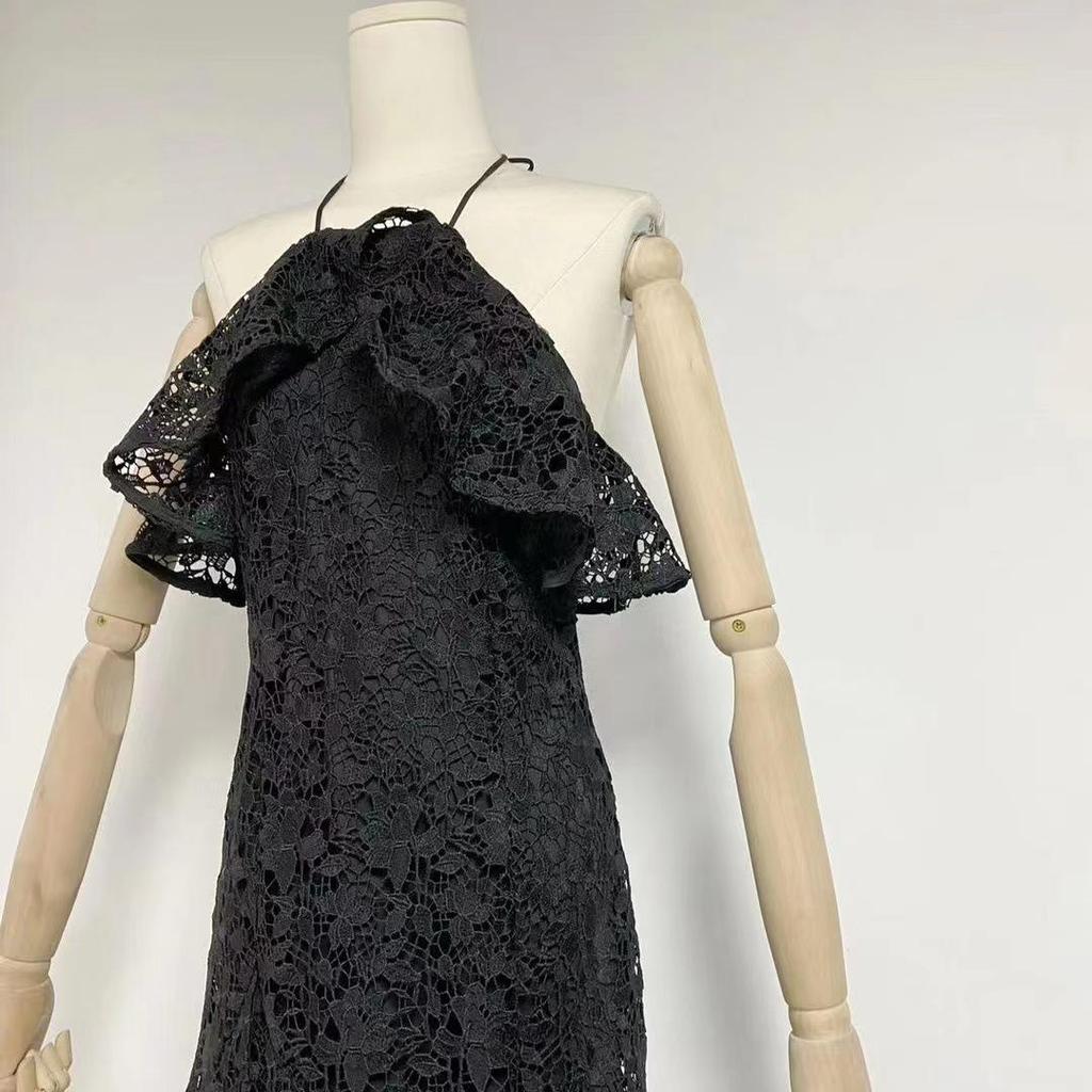 Summer 2023 European Sexy Tight-Fit Waist Hollow Long Dress