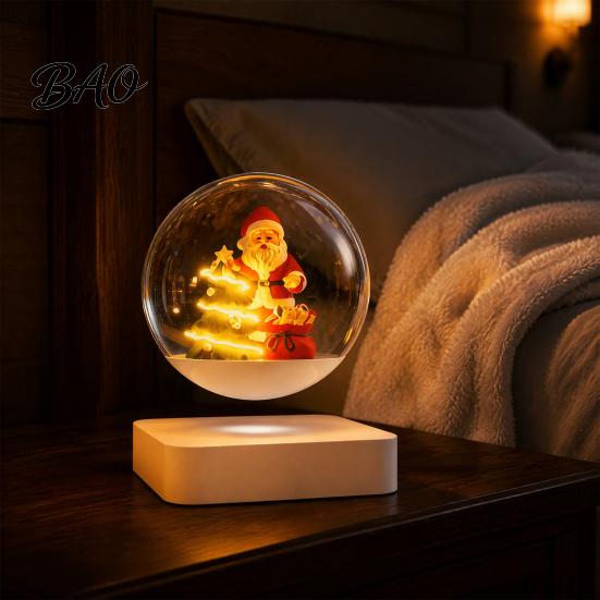 Magnetic Levitation Christmas Sleigh Santa Claus Ornament, Floating Lighted Tree with Rotating Magical Hovering Decor Base And Warm LED Lights