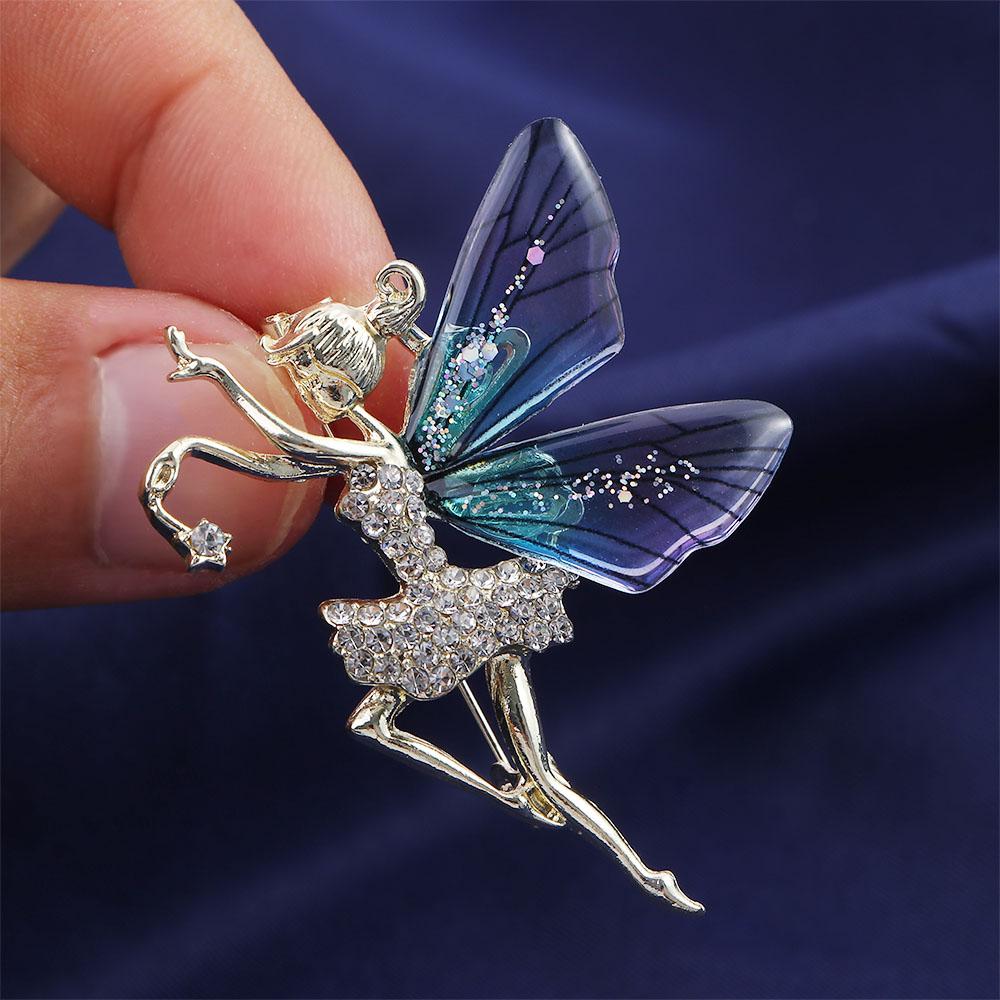Female Jewelry Dancing Girl Lapel Pins Coat corsage Angel wings Brooch Women Crystal Brooches