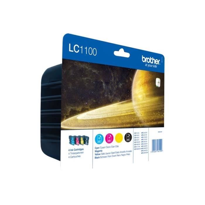 Pack de 4 cartouches d'encre Brother LC1100 - Noir, Jaune, Cyan, Magenta - Originales - Blister