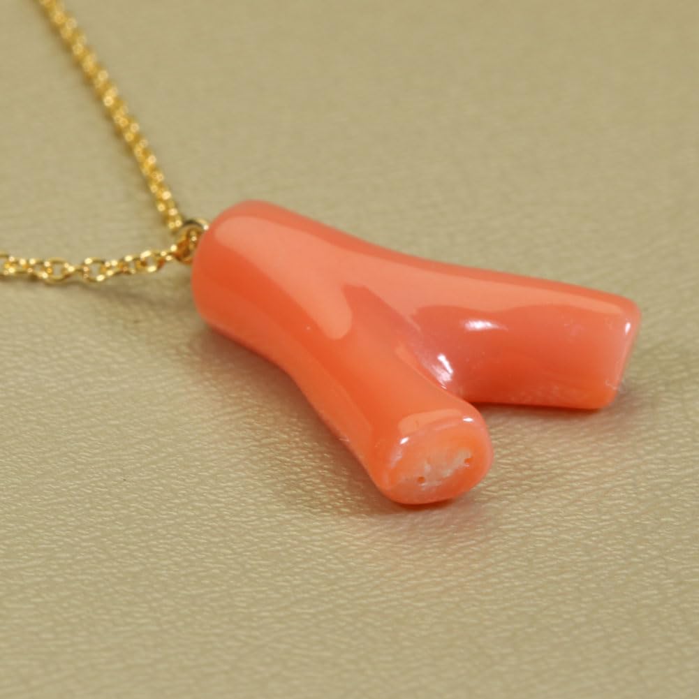 Undyed Pink Garnet Coral Branch Pendant Necklace.