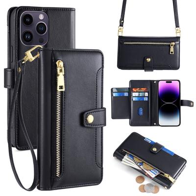 PU Leather Multi-Function Zipper Wallet Phone Case for iPhone 15 14 13 12 11 Pro Max Includes Card Slots and Hand Strap