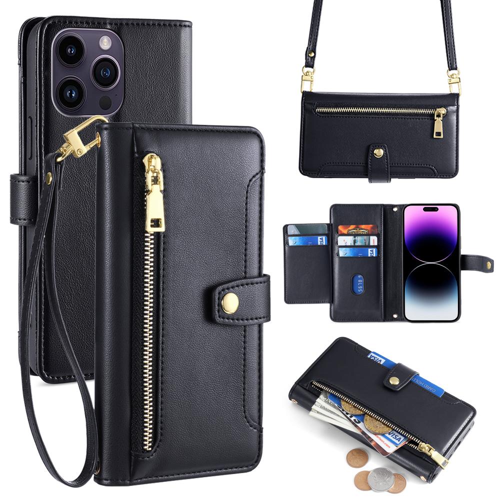 Luxury Crossbody Folio Multi Function Leather Phone Case with Strap for Apple iPhone 15 14 13 12 Pro Max