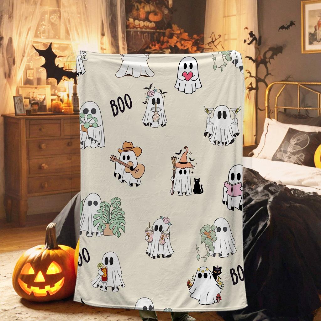 Spooky Halloween Pumpkins digital-printed polyester Bedroom velvet flannel cover blanket Fleece soft cover blankets for beds