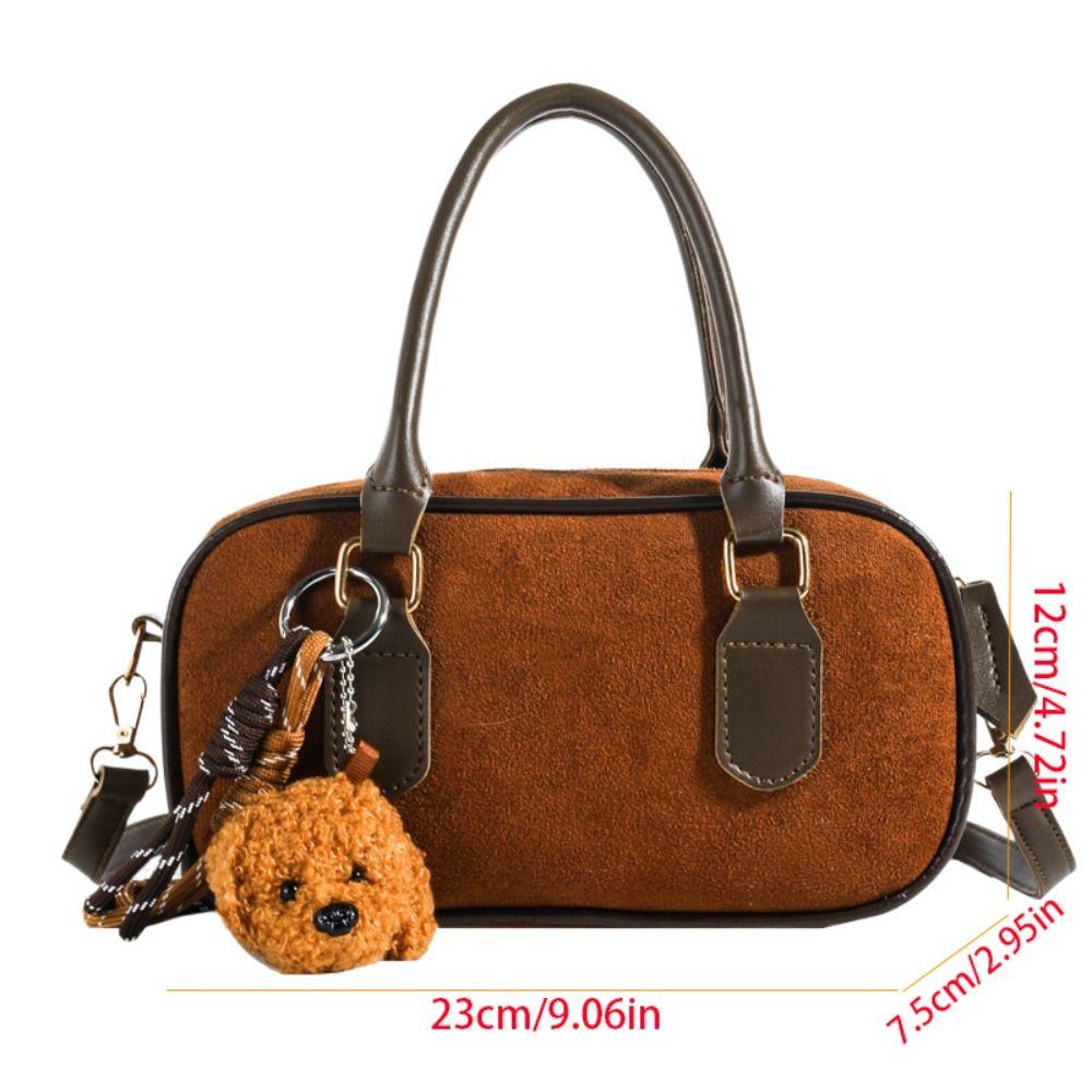 Ins PU Leather Suede Bowling Bag Handbag Korean Style Small Square Bag Large Capacity Solid Color Shoulder Bag Streetwear