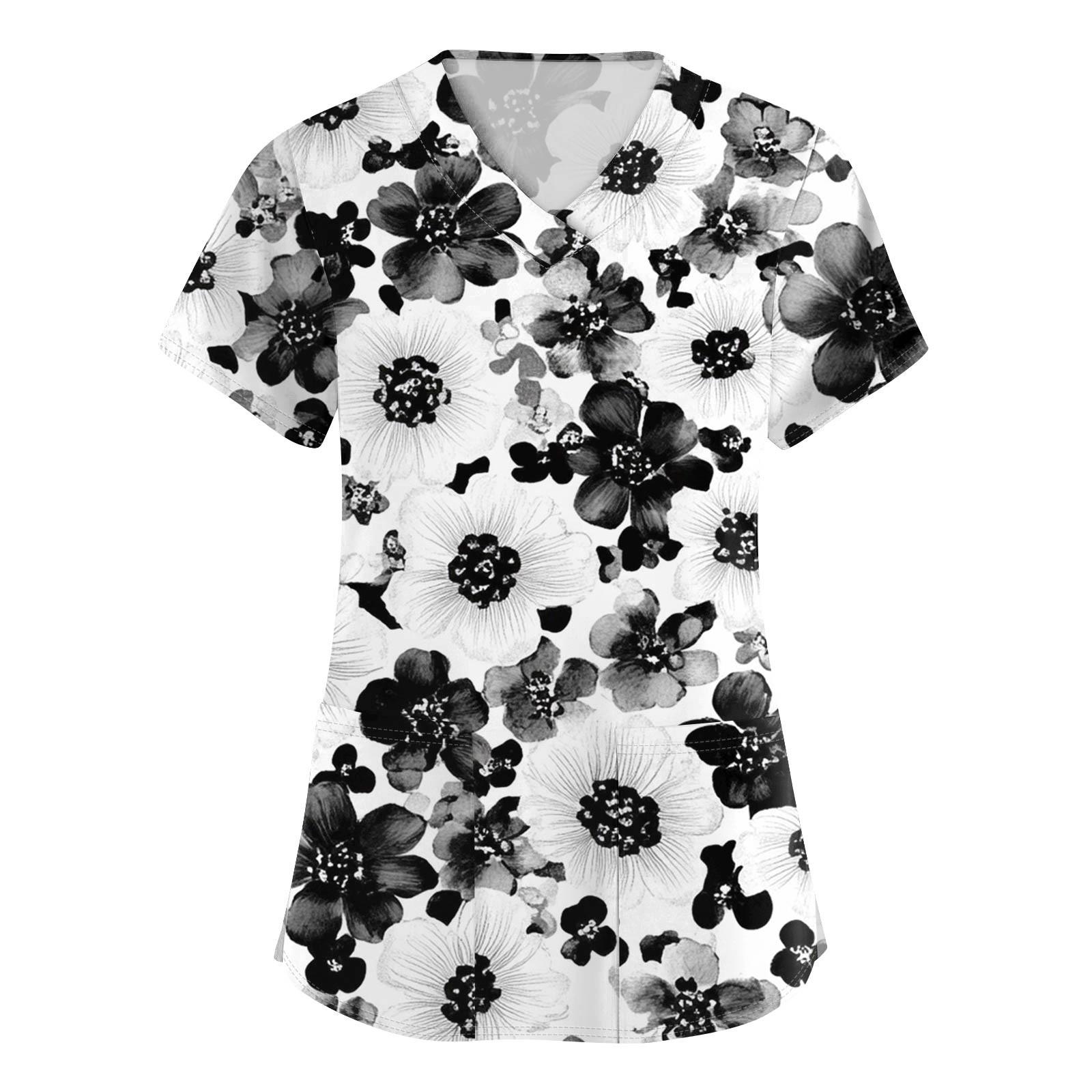 

Женская модная рабочая одежда с короткими рукавами с принтом и верхом с двойными карманами S