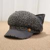 American retro leopard print kitten ears octagonal hat fashion spice girl style millennial style niche fashion versatile newsboy hat