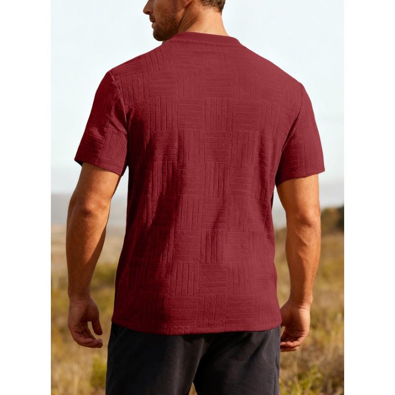 Men Geometric Textured Fabric Crew Neck Short Sleeve Casual Multiple Color Options T Shirt