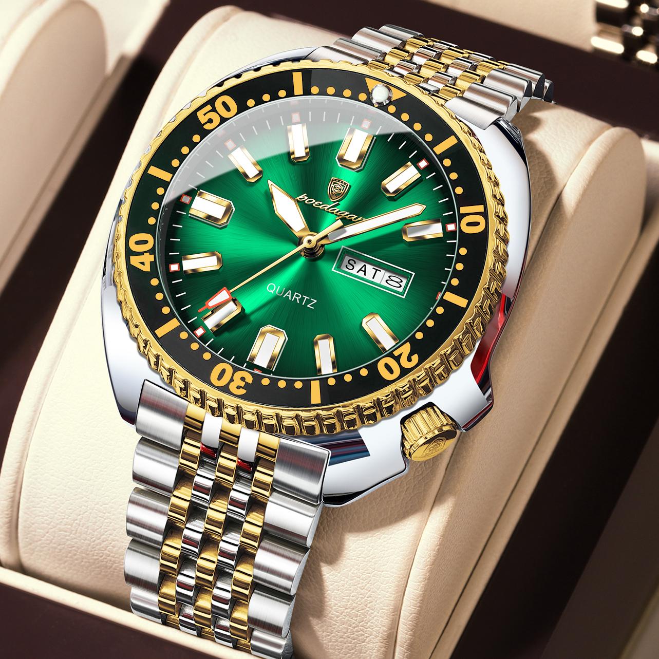 

POEDAGAR Luxury Brand Men Clock Date Week Fashion Quartz Wristwatch Luminous Waterproof Stainless Steel Watches Reloj