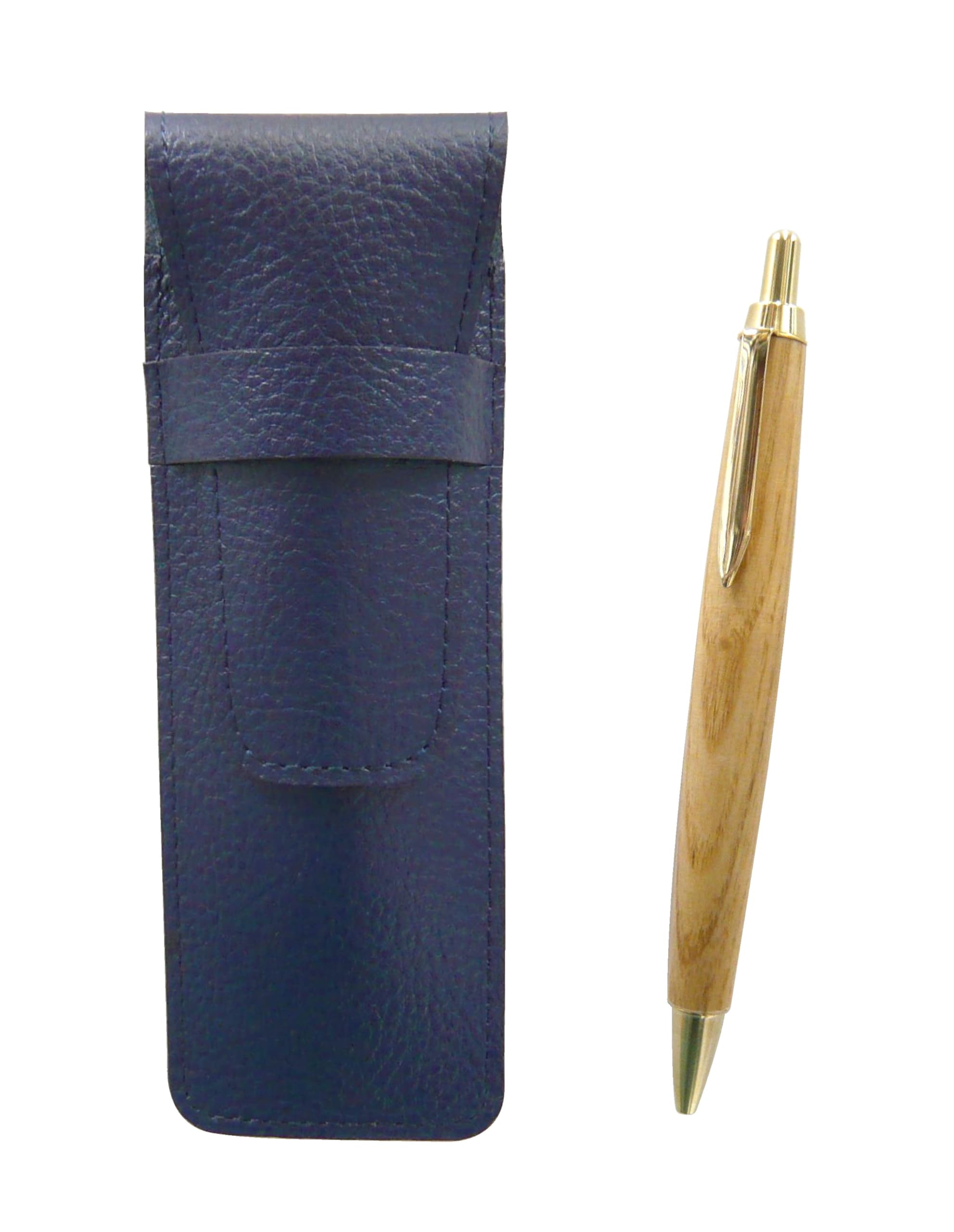 

2 pack grained leather pencil case blue maple wood shaft retro ballpoint pen set SASL-HS47S-2