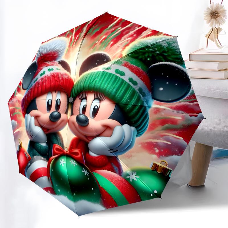 1pc Sturdy 8-Bone Auto Umbrella, Black And White Mickey Pattern Umbrella, Digital Printed, Foldable Umbrella for On-the-Go Outdoor Use