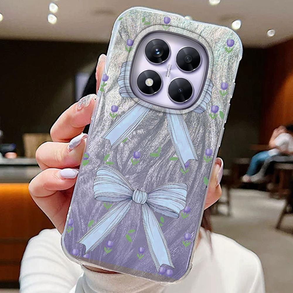 Blue Bow Green Heart Love Phone Cases For Xiaomi Redmi Note 14 13 Pro 14C 13C A5 A4 A3 4G 13T 14T Silicone Couple Fundas Cover