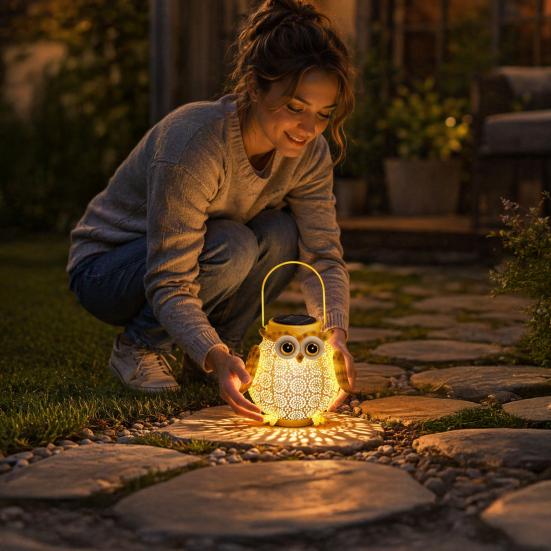 Yousheng Solar Light, Owl Design Garden Decor, Outdoor Waterproof Metal Hanging Lantern Solar Garden Light for Outside Patio Yard Lawn