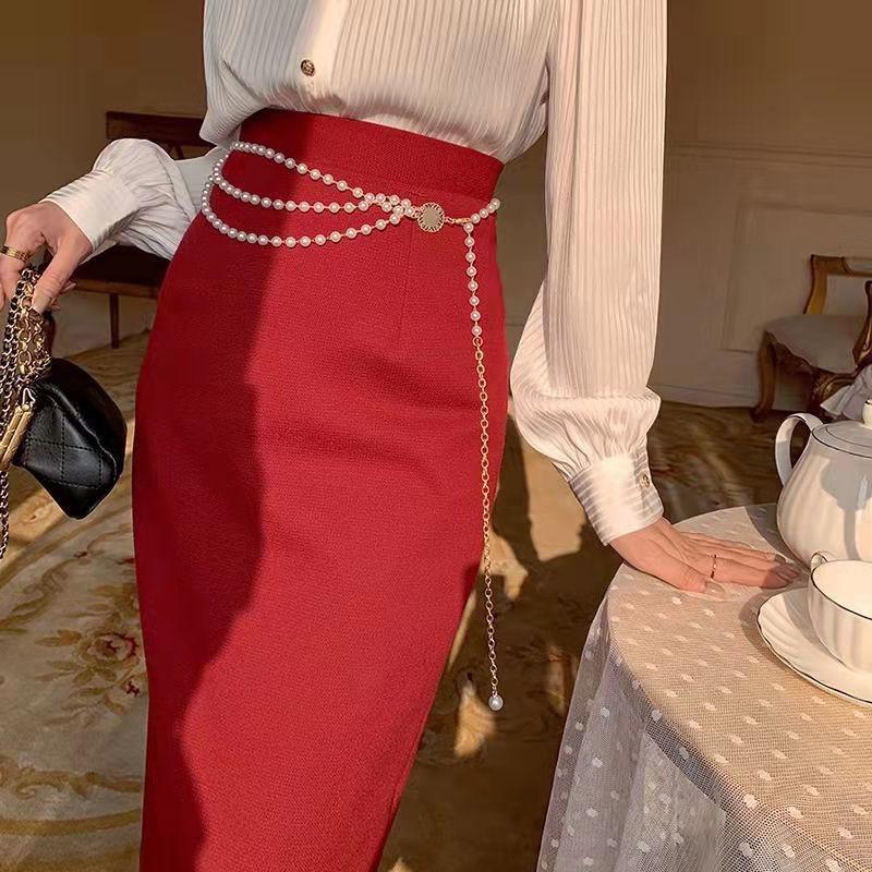 Vintage Three Layer Pearl Waist Chain For Women Stylish Dress Accessory Belt