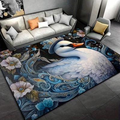 Elegant Swan Floral Rug: Luxurious Nature Design for Modern Homes | Artistic Floor Decor Anti Slip Carpet Can Be Machine Washed