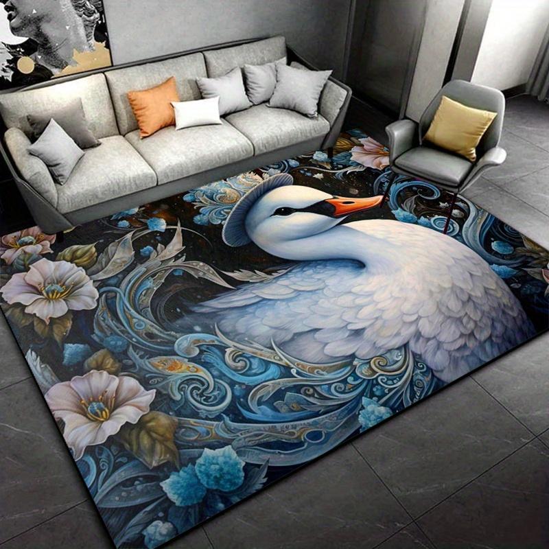 

Elegant Swan Floral Rug: Luxurious Nature Design for Modern Homes | Artistic Floor Decor Anti slip carpet can be machine washed 50x80cm20x31in