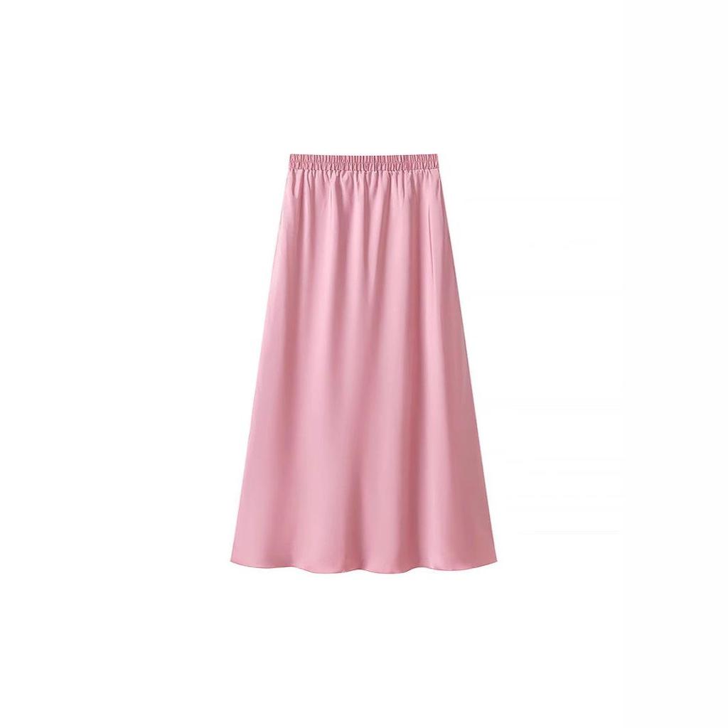 Dame Lilla Sateng Fishtail Midi Skjørt - Høy midje, A-linje, Rynket kroppsnær design
