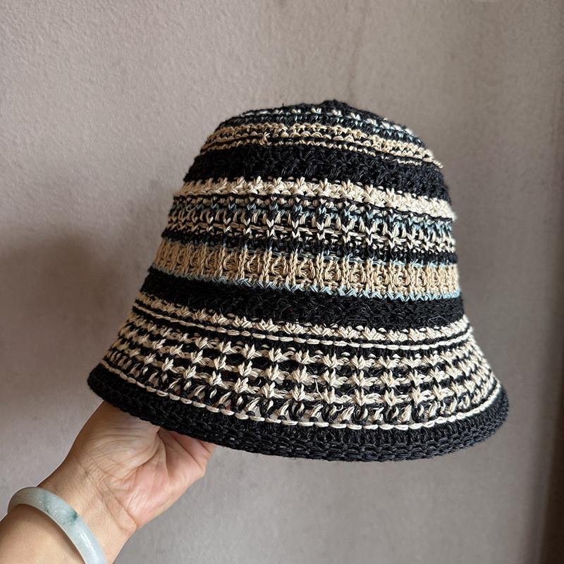 Women Wide Brim Woven Fisherman Hat With Polyester Material For Gift Summer