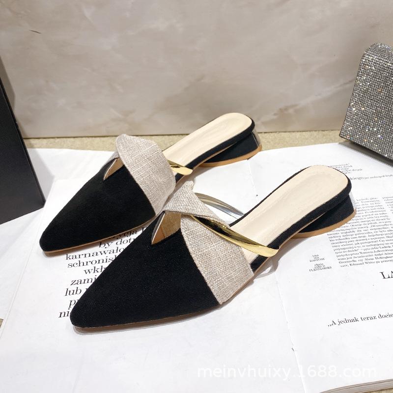 Pointed sandals women's new thick heels women's shoes bag head wear women's slippers summer shoes large size
