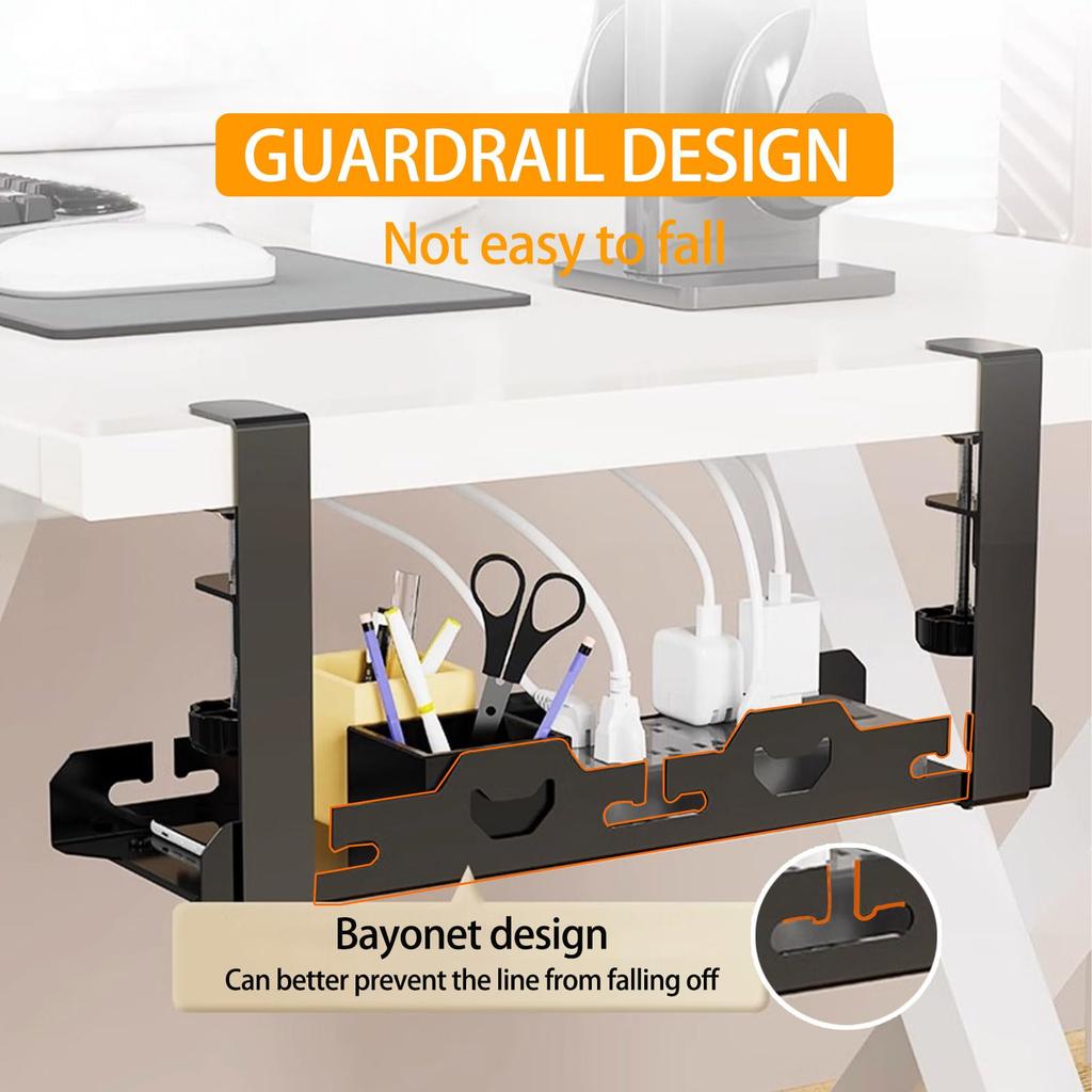 No Drill Sturdy Steel Under Desk Cable Management Tray Cord Hider Raceway Metal Cable Tray Strip Cord Holder for Wire Management