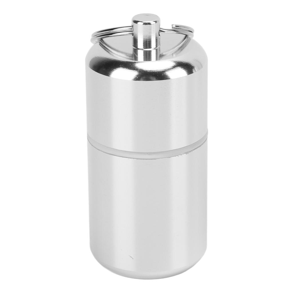 Aluminum Keychain Tablet Storage Box with Hanging Ring Waterproof Outdoor Mini Medicine BottleSilver