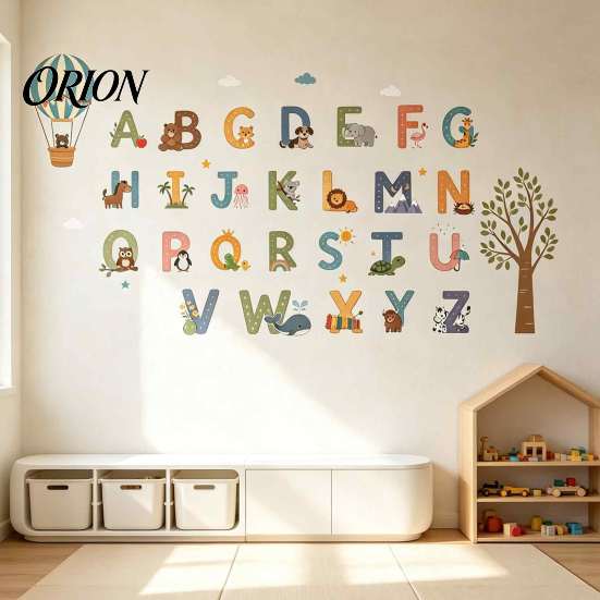 Educational Playroom Wall Decals 3Pcs Animal Alphabet Stickers, 26 Letters A-Z Decals, Peel Cute Pattern Stickers and Stick Removable for Kids Nursery