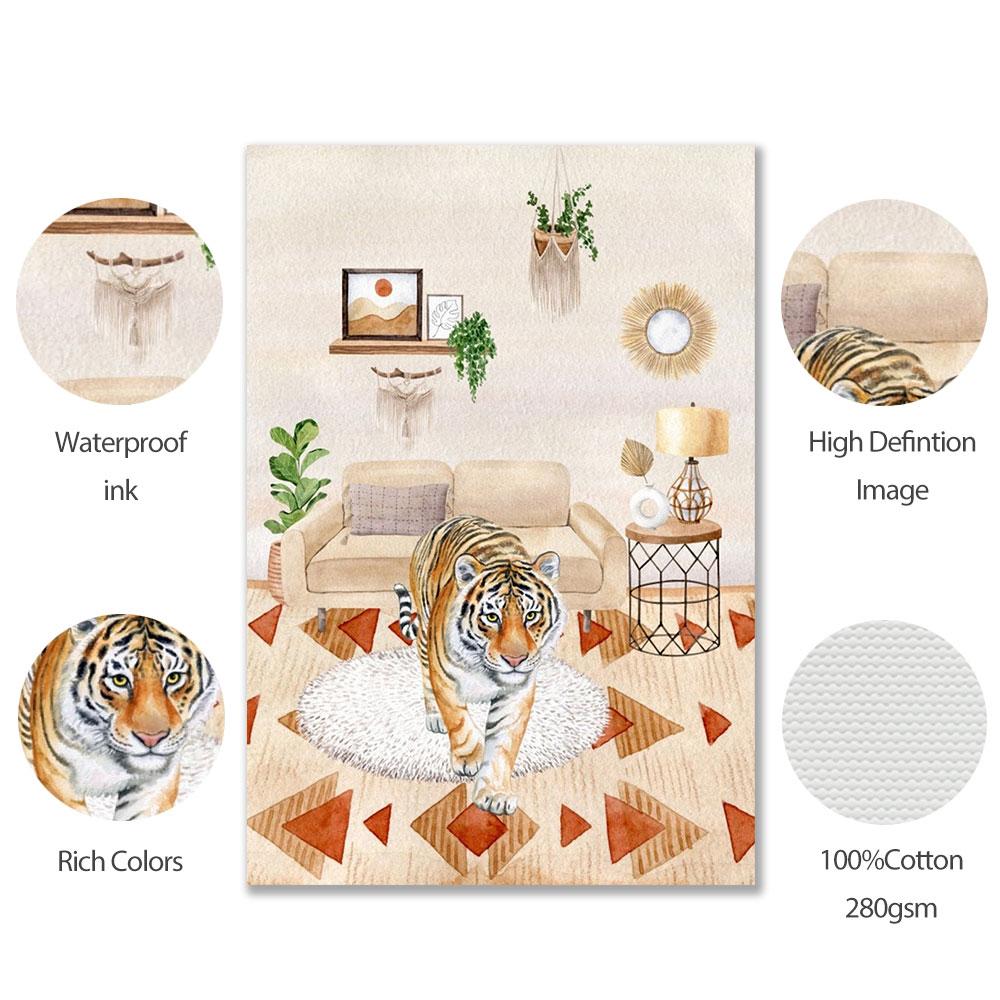 Boho Tiger Poster Minimal Abstract Art Print Rainbow Sunshine Neutral Canvas Painting Modern Wall Picture Living Room Home Decor